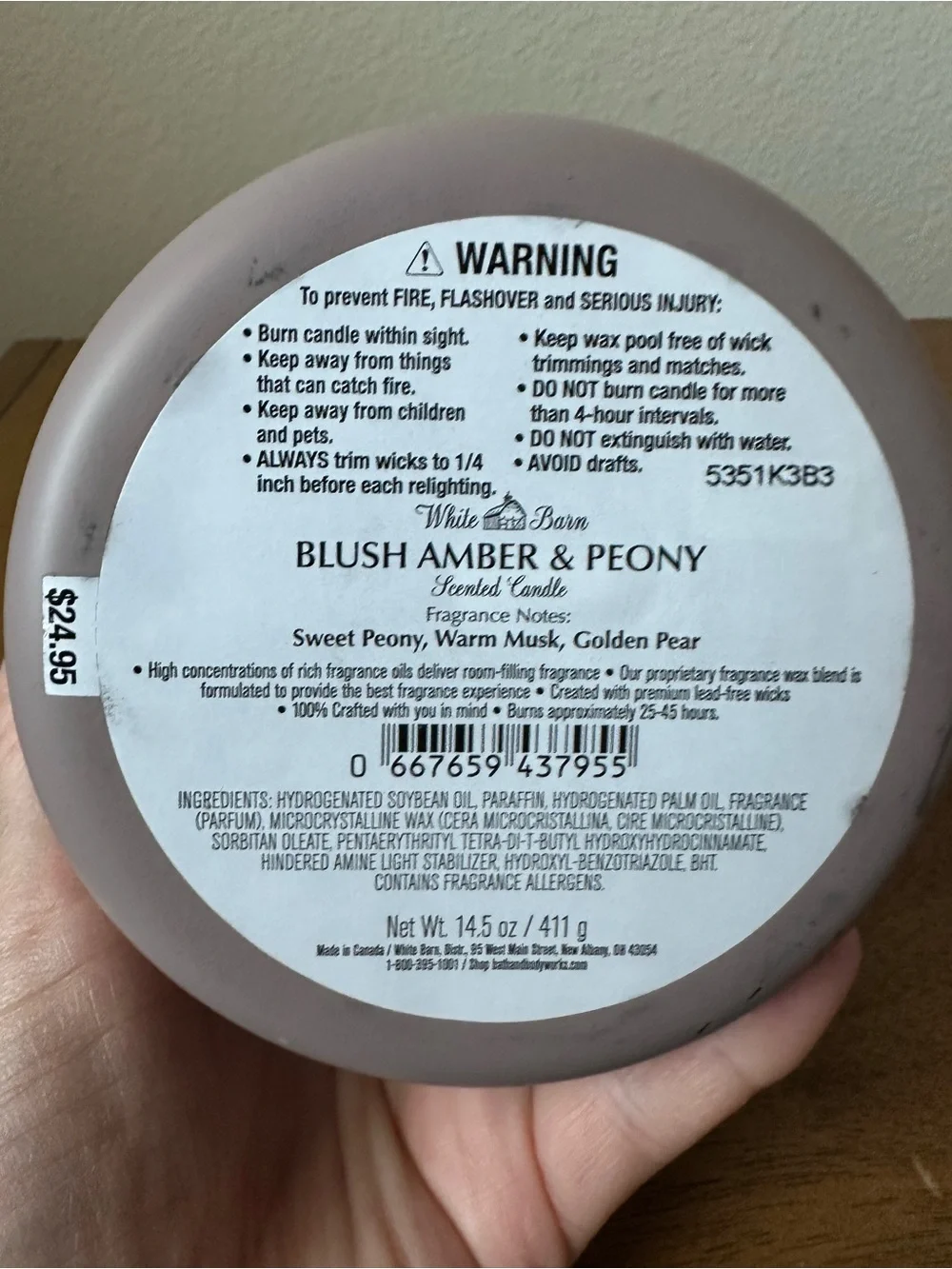NEW bath and body works Blush Amber & Peony 3 wick candle NEW - Picture 3 of 3